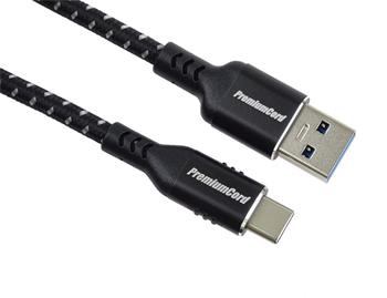 PremiumCord kabel USB-C - USB 3.0 A (USB 3.2 generation 1, 3A, 5Gbit/s) bavlněný oplet a hliníkové konektory 0,5m