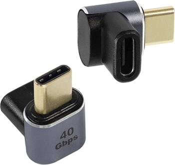 PremiumCord zahnutý 90° Adaptér USB-C Female - USB-C Male 40Gbps Aluminium