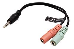 Redukce pro sluchátka a mikrofon, 4pólový jack3,5 M - 2x jack 3,5F, kablík 20cm