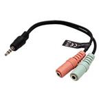 Redukce pro sluchátka a mikrofon, 4pólový jack3,5 M - 2x jack 3,5F, kablík 20cm