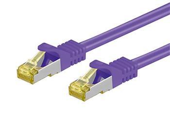 S/FTP patchkabel kat. 7, s konektory RJ45, LSOH, 0,25m, fialový