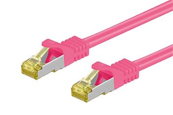 S/FTP patchkabel kat. 7, s konektory RJ45, LSOH, 0,25m, růžový