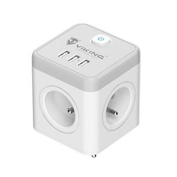 Síťový adaptér Viking ACT43S/Output:4xAC,3xUSB-A/Tlačítko ON/OFF