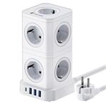 Síťový adaptér Viking ACT94, rozložitelný/Output:9xAC,3xUSB-A,1xUSB-C/Tlačítko ON/OFF/zásuvka typu F