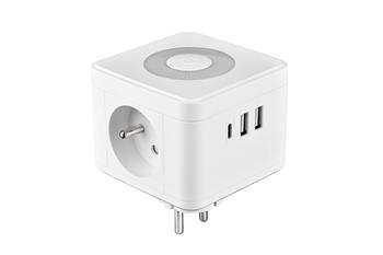 Síťový adaptér VIKING Y23L, bílá/Output:2xAC,1xUSB-A,2xUSB-C/dotykové LED světlo