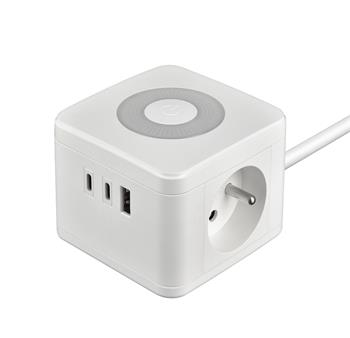 Síťový adaptér VIKING YC23L, bílá/Output:2xAC,1xUSB-A,2xUSB-C/dotykové světlo/1,4m kabel