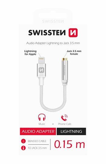 SWISSTEN AUDIO ADAPTÉR TEXTILE LIGHTNING /JACK(samice) 0,15AUDIO ADAPTÉR TEXTILE LIGHTNING /JACK(samice) 0,15 M STŘÍBRN