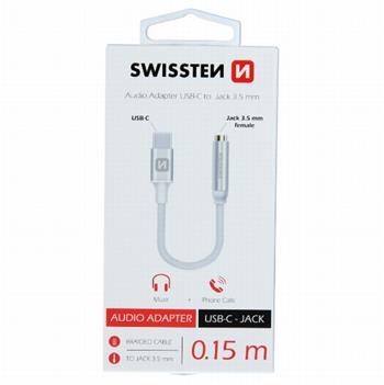 SWISSTEN AUDIO ADAPTÉR TEXTILE USB-C/JACK (samice) 0,15 M STRÍBRNÝ