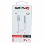 SWISSTEN AUDIO ADAPTÉR TEXTILE USB-C/JACK (samice) 0,15 M STRÍBRNÝ