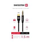 SWISSTEN AUDIO ADAPTÉR TEXTILE USB-C (samec)/3,5 mm JACK (samec) 1,5M ČERNÝ