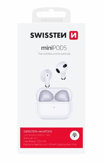 SWISSTEN BLUETOOTH TWS SLUCHÁTKA MINIPODS BÍLÝ