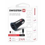 SWISSTEN CAR CHARGER 2,4A POWER WITH 2x USB + CABLE MICRO USB