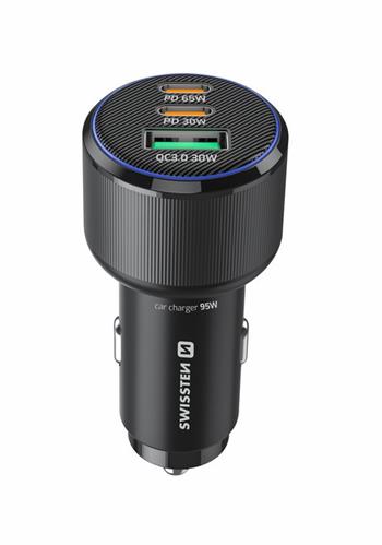 SWISSTEN CL ADAPTÉR 2x USB-C PD + USB-A, 95W ČERNÝ + KABEL USB-C / USB-C, 1 M