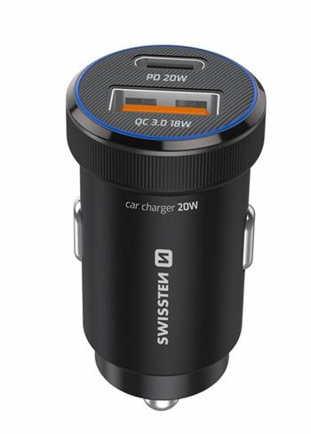 SWISSTEN CL ADAPTÉR PD, USB-C PD + USB-A, 20W ČERNÝ