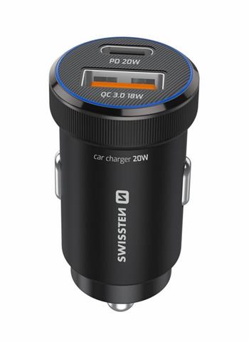 SWISSTEN CL ADAPTÉR USB-C PD + USB-A, 20W ČERNÝ + KABEL USB-C / USB-C, 1 M