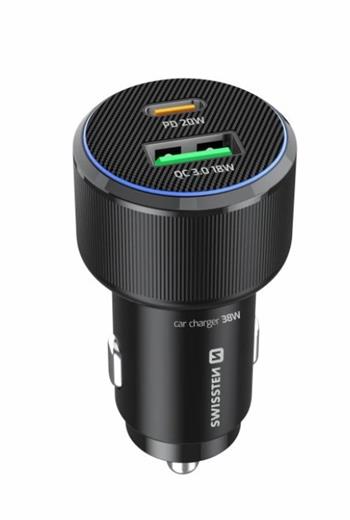 SWISSTEN CL ADAPTÉR USB-C PD + USB-A, 38W ČERNÝ + KABEL USB-C / USB-C, 1 M