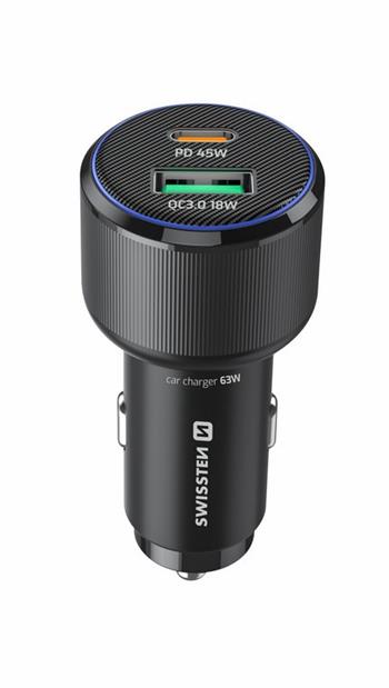 SWISSTEN CL ADAPTÉR USB-C PD + USB-A, 63W ČERNÝ + KABEL USB-C / USB-C, 1 M