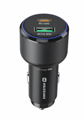 SWISSTEN CL ADAPTÉR USB-C PD + USB-A, 63W ČERNÝ