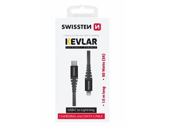 SWISSTEN DATOVÝ KABEL KEVLAR USB-C / LIGHTNING 1,5 M ANTRACIT