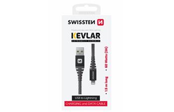 SWISSTEN DATOVÝ KABEL KEVLAR USB / LIGHTNING 1,5 M ANTRACIT