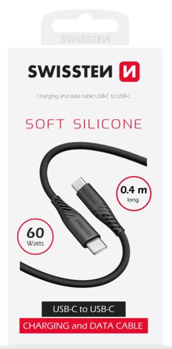 SWISSTEN DATOVÝ KABEL SOFT SILICONE USB-C / USB-C 0,4 M ČERNÝ