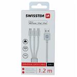 SWISSTEN DATOVÝ KABEL TEXTILE 3in1 MFi 1,2 M STŘÍBRNÝ