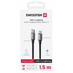 SWISSTEN DATOVÝ KABEL TEXTILE II USB-C / LIGHTNING 1,5 M ČERNÝ