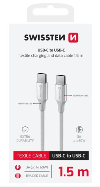 SWISSTEN DATOVÝ KABEL TEXTILE II USB-C / USB-C 1,5 M BÍLÝ