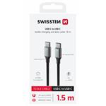 SWISSTEN DATOVÝ KABEL TEXTILE II USB-C / USB-C 1,5 M ČERNÝ