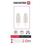 SWISSTEN DATOVÝ KABEL TEXTILE USB-C / USB-C 2,0 M STŘÍBRNÝ