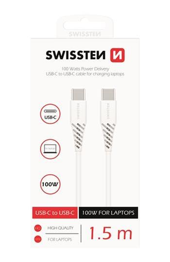 SWISSTEN DATOVÝ KABEL TPE USB-C/USB-C POWER DELIVERY 5A (100W) 1,5 M BÍLÝ