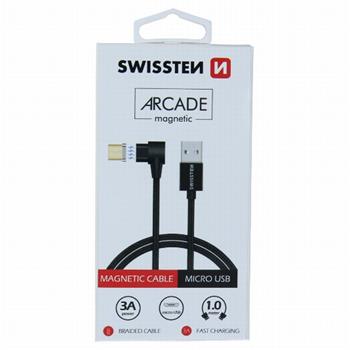 SWISSTEN MAGNETICKÝ TEXTILNÍ DATOVÝ KABEL ARCADE USB / MICRO USB 1,2 M ČERNÝ