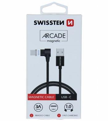 SWISSTEN MAGNETICKÝ TEXTILNÍ DATOVÝ KABEL ARCADE USB / USB-C 1,2 M ČERNÝ