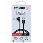 SWISSTEN MAGNETICKÝ TEXTILNÍ DATOVÝ KABEL ARCADE USB / USB-C 1,2 M ČERNÝ