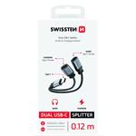 SWISSTEN NABÍJECÍ AUDIO ADAPTÉR TEXTILE USB-C (samec) / 2x USB-C (samice) 0,12 M ČERNÝ