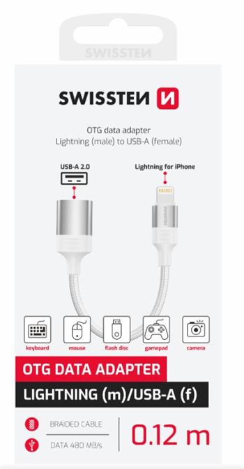 SWISSTEN OTG ADAPTÉR TEXTILE LIGHTNING (samec) / USB-A (samice) 0,12 M BÍLÝ