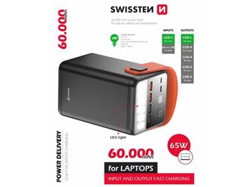 SWISSTEN POWER LINE POWER BANK 60000 mAh 65W POWER DELIVERY BLACK