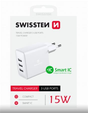 SWISSTEN SÍŤOVÝ ADAPTÉR 3x USB 3A 15W BÍLÝ