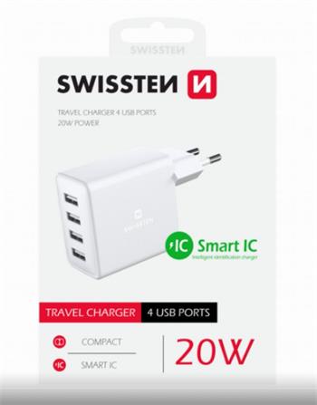 SWISSTEN SÍŤOVÝ ADAPTÉR 4x USB 4A 20W BÍLÝ