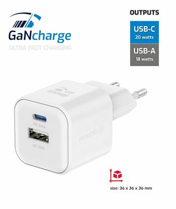 SWISSTEN SÍŤOVÝ ADAPTÉR GaN 1x USB-C 20W PD A 1x USB-A 18W QC BÍLÝ