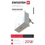 SWISSTEN SÍŤOVÝ ADAPTÉR PD 20W FOR IPHONE 12 BÍLÝ