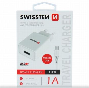 SWISSTEN SÍŤOVÝ ADAPTÉR SMART IC 1x USB 1A POWER + DATOVÝ KABEL USB / MICRO USB 1,2 M BÍLÝ