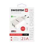 SWISSTEN SÍŤOVÝ ADAPTÉR SMART IC, CE 2x USB 2,1 A POWER BÍLÝ + DATOVÝ KABEL SWISSTEN USB / LIGHTNING 1,2 M BÍLÝ