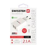 SWISSTEN SÍŤOVÝ ADAPTÉR SMART IC, CE 2x USB 2,1 A POWER BÍLÝ + DATOVÝ KABEL SWISSTEN USB / MICRO USB 1,2 M BÍLÝ