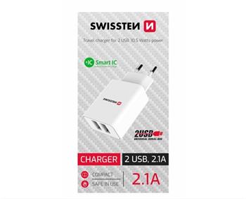 SWISSTEN SÍŤOVÝ ADAPTÉR SMART IC, CE 2x USB 2,1 A POWER BÍLÝ (SAMOPRODAVAČ)