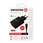 SWISSTEN SÍŤOVÝ ADAPTÉR SMART IC, CE 2x USB 2,1 A POWER ČERNÝ + DATOVÝ KABEL SWISSTEN USB / MICRO USB 1,2 M ČERNÝ