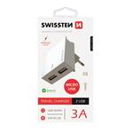 SWISSTEN SÍŤOVÝ ADAPTÉR SMART IC, CE 2x USB 3 A POWER BÍLÝ + DATOVÝ KABEL SWISSTEN USB / MICRO USB 1,2 M BÍLÝ