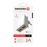 SWISSTEN SÍŤOVÝ ADAPTÉR SMART IC, CE 2x USB 3 A POWER BÍLÝ