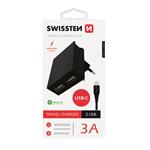 SWISSTEN SÍŤOVÝ ADAPTÉR SMART IC, CE 2x USB 3 A POWER ČERNÝ + DATOVÝ KABEL SWISSTEN USB / TYPE C 1,2 M ČERNÝ