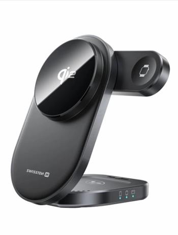 SWISSTEN SKLÁDACÍ BEZDRÁTOVÁ Qi2 NABÍJEČKA MagBase 3v1 ČERNÁ (kompatibilní s MagSafe)